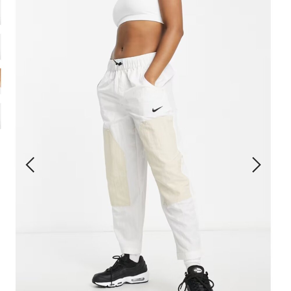 New Nike XXL Swoosh Woven‎ High Rise Loose Fit Active Paneled Pants in Cream